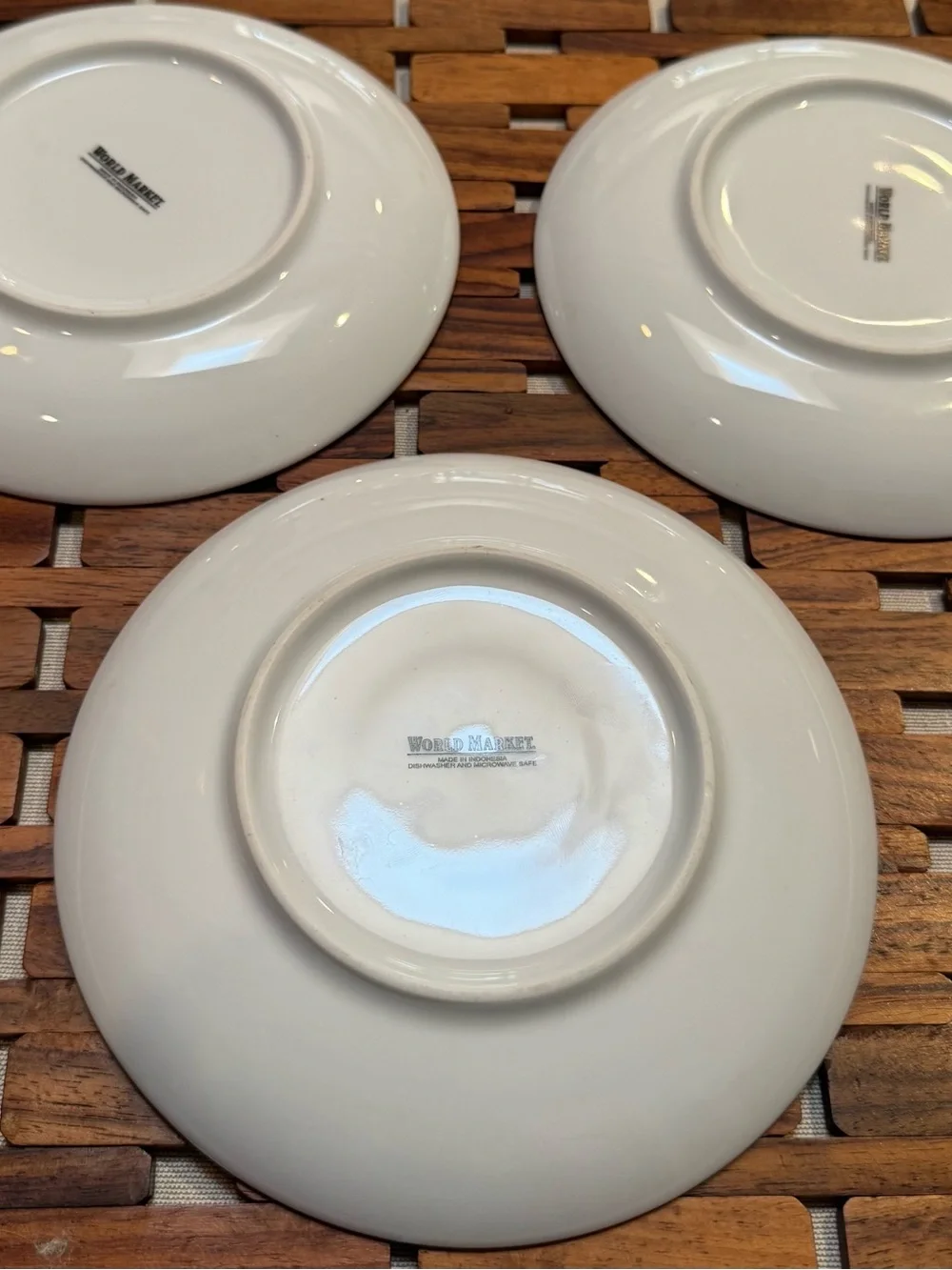 Cost Plus World Market White Ceramic Saucers with Green Stripe -Set of 3 classic